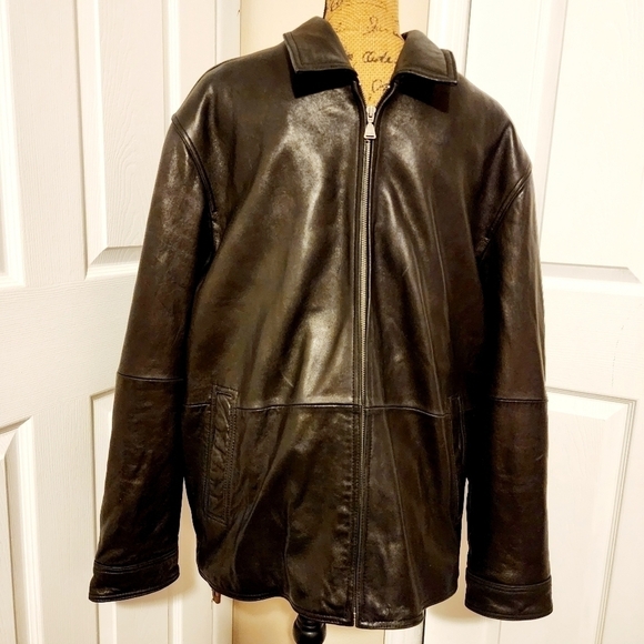 Calvin Klein Black Zip-Up Leather Coat Men's XL Lined Buttery Soft Classic EUC